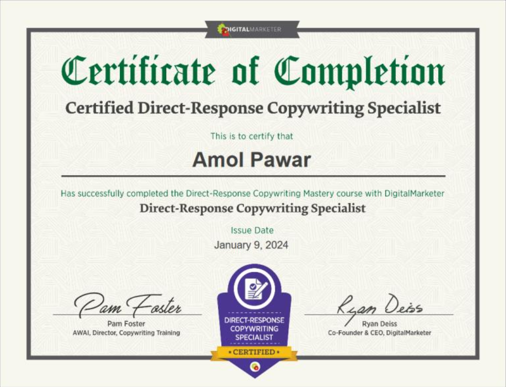 Amol Pawar Direct Response Copywriting Specialist