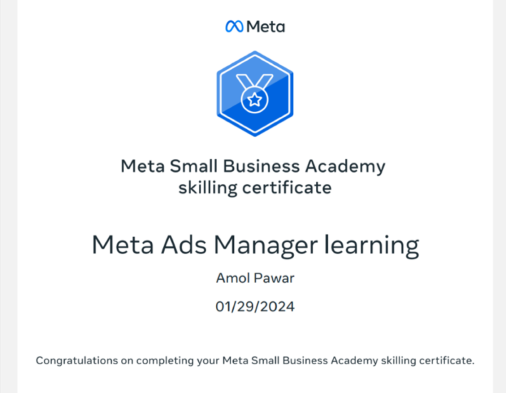 Meta Small Business Academy Skilling Certificate